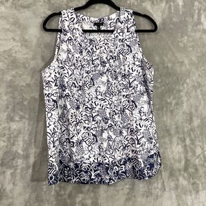 Talbots 100% Linen V Neck Popover Blouse top women’s Size M Blue florals fruit